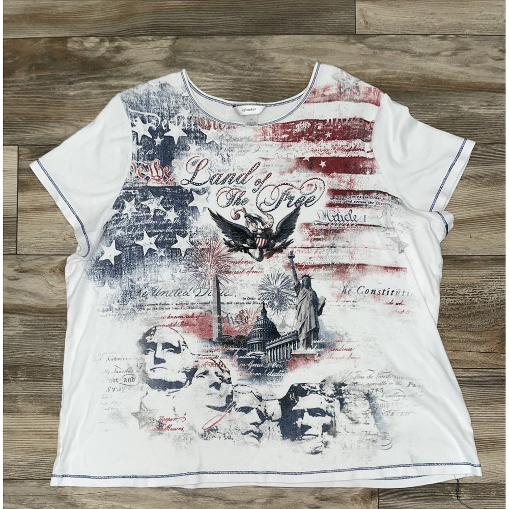 Christopher& Banks Patriotic July 4th  T- Shirt Sz 3X -Glitter Logo